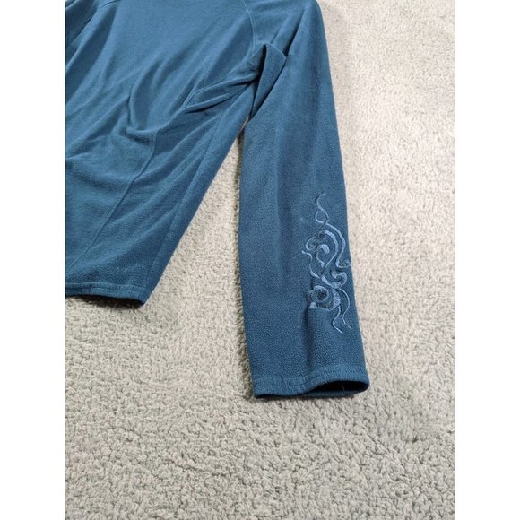 Athleta Fleece Pullover Womens Medium Blue Embroidered Sleeve Lightweight - Picture 9 of 13